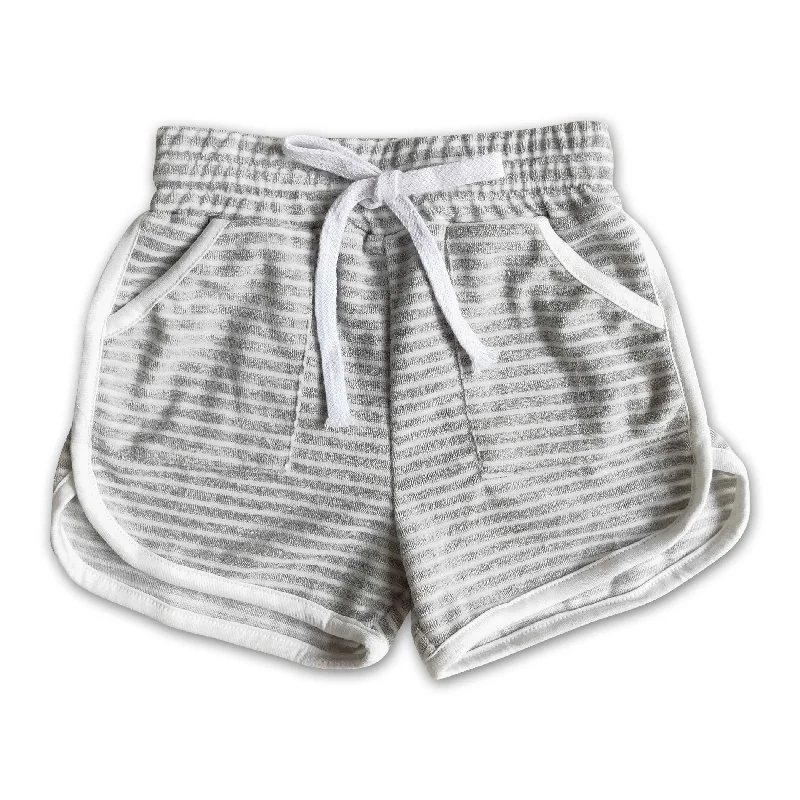 High quanlity cotton gray towel fabric stripe drawstring girls summer shorts Beach