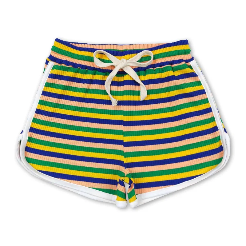 Blue yellow green stripe cotton girls summer shorts Refined Men's Classic 