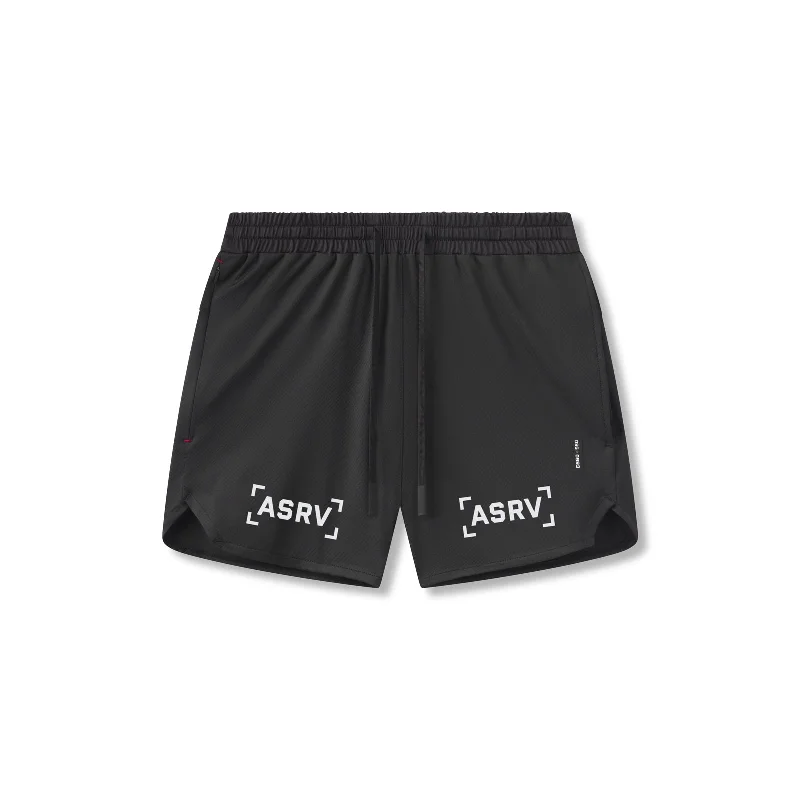 0993. AeroSilver® 5" Linerless Short - Black "Brackets" Sporty Men's Tennis