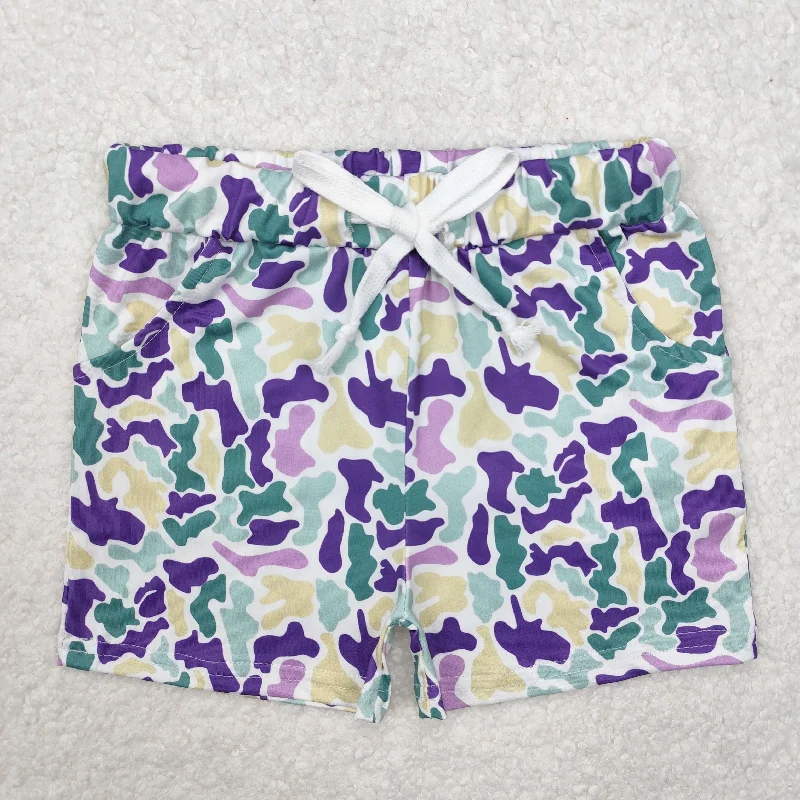 SS0433 Mardi Gras Green Yellow Purple Camouflage Elastic waist shorts Boy boutique summer outfit 202501 RTS Refined Men's European SS0433 Mardi Gras Green Yellow Purple Camouflage Elastic waist shorts Boy boutique summer outfit 202501 RTS Refined Men's European