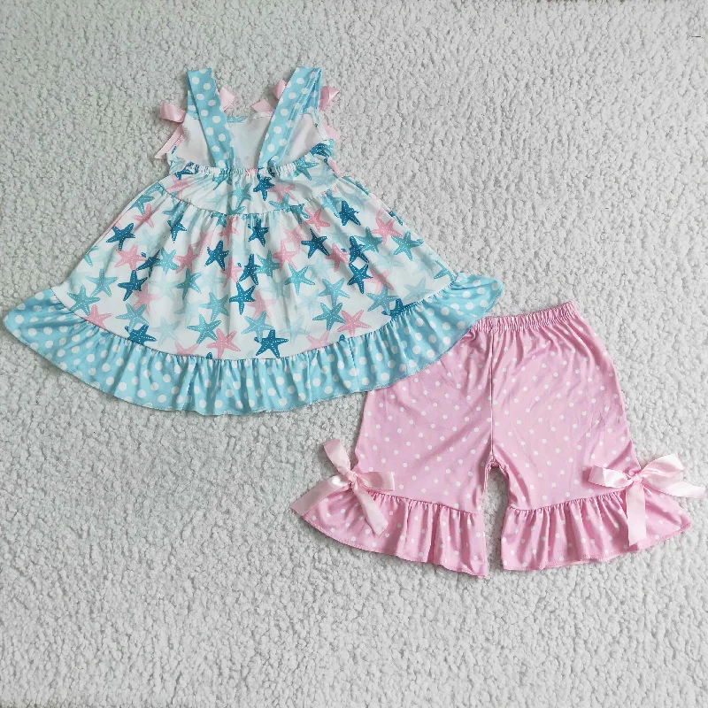 Clearance  GSSO0058 Halter bow blue star pink shorts suit Tailored