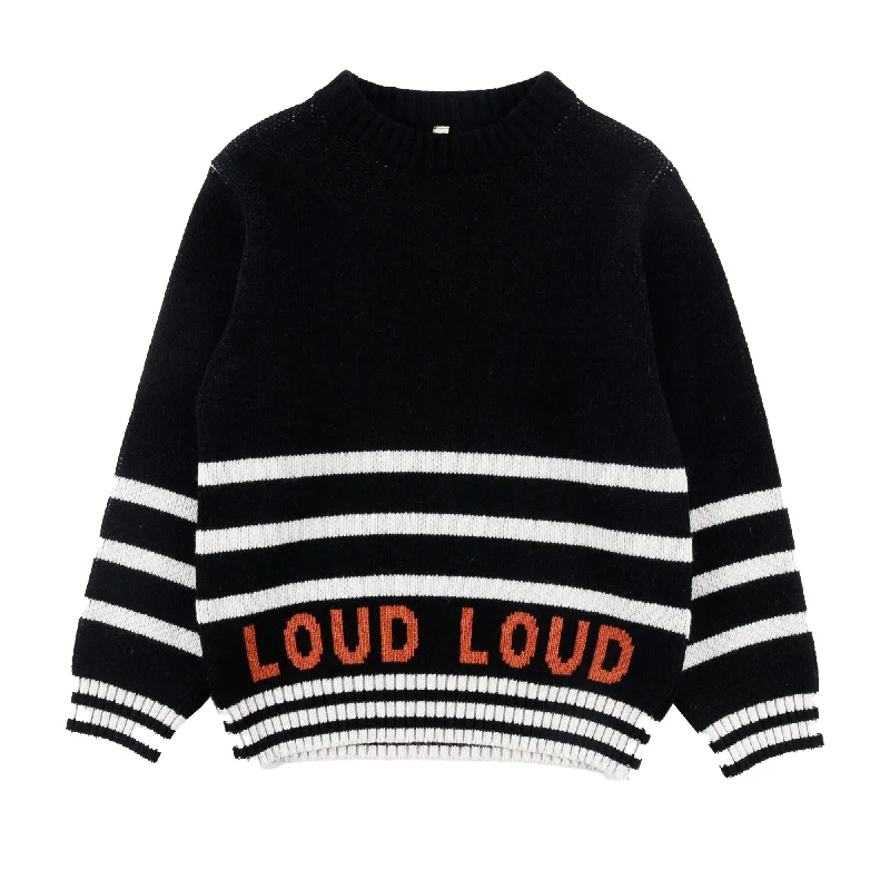 Loud Apparel Meadow Pullover Stripe Black/Ecru/Orange Dapper Men's 1920S