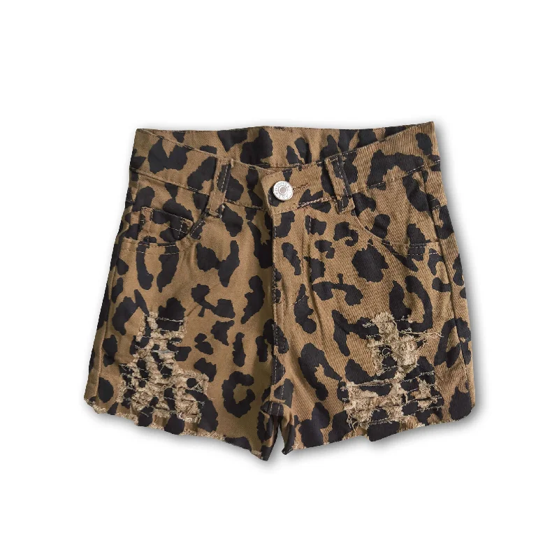 Girl leopard jeans waistband denim shorts Casual Men's Loose