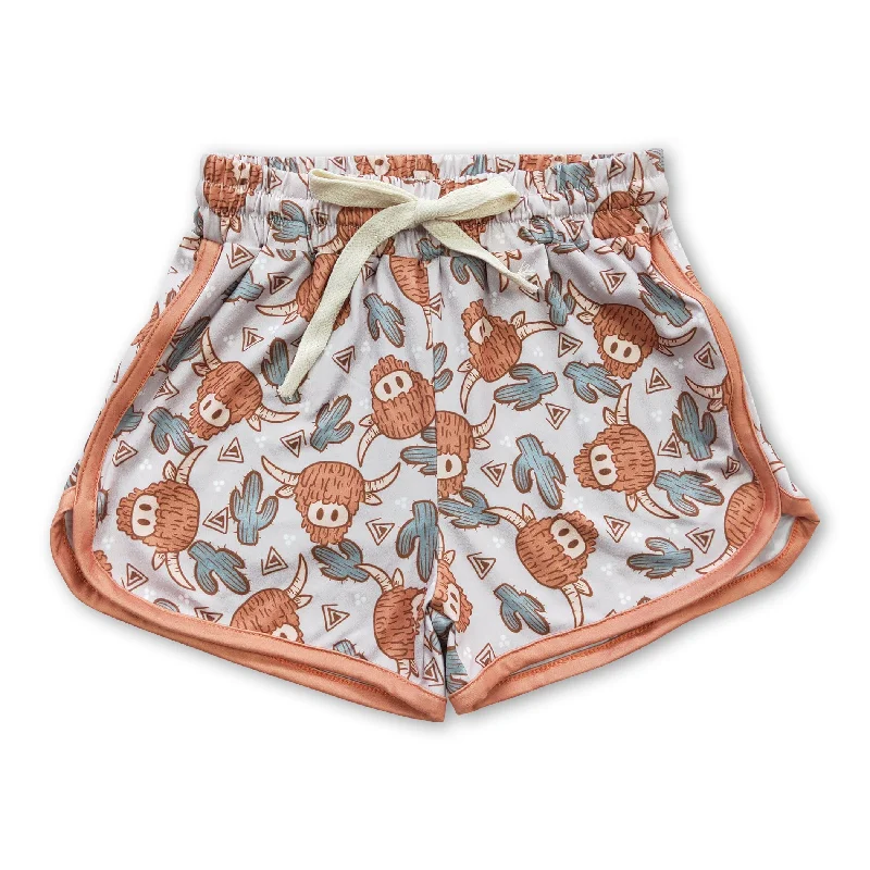 Highland cow cactus baby girls summer western shorts Hip Men's Urban