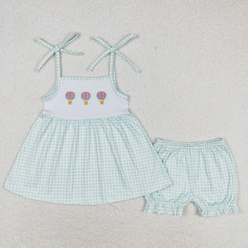 GSSO0982 Embroidered hot air balloon checkered halter shorts set high quality teenager girls clothing sets Trendy Men's Scandinavian GSSO0982 Embroidered hot air balloon checkered halter shorts set high quality teenager girls clothing sets Trendy Men's Scandinavian