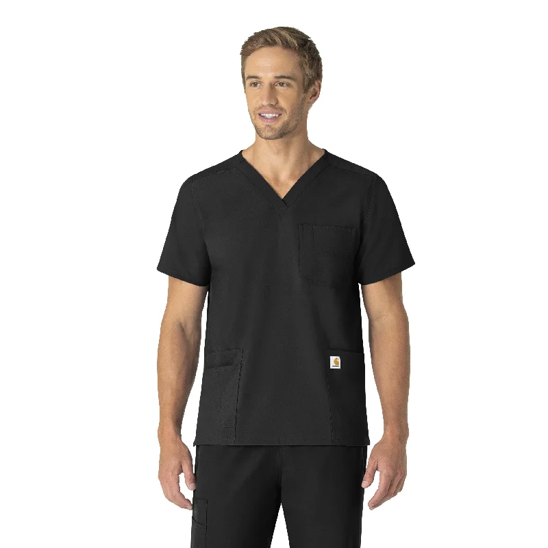 Carhartt Force Essentials Unisex V-Neck 6-Pocket Scrub Top - Black Cclassic Men's Tweed