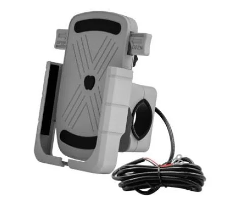 One Click Handlebar Cell Phone Stand with Charger Black Monochromatic All