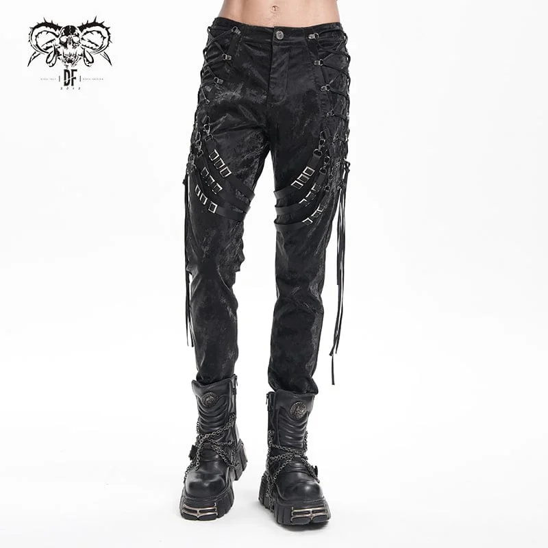 Men's Gothic Buckle-up Spaghetti Straps Trousers Polished Men's Silk