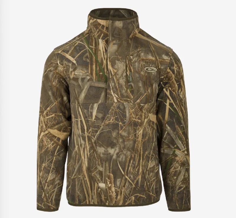 Drake MST Camo Camp Fleece 1/4 Placket Pullover - Realtree Max-7 Modern Men's Geometric