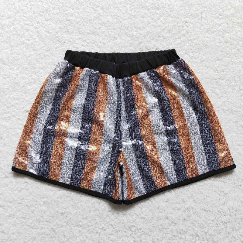 SS0120 Black Yellow Stripes Sequin Kids Shorts Pants Bold Men's Animal