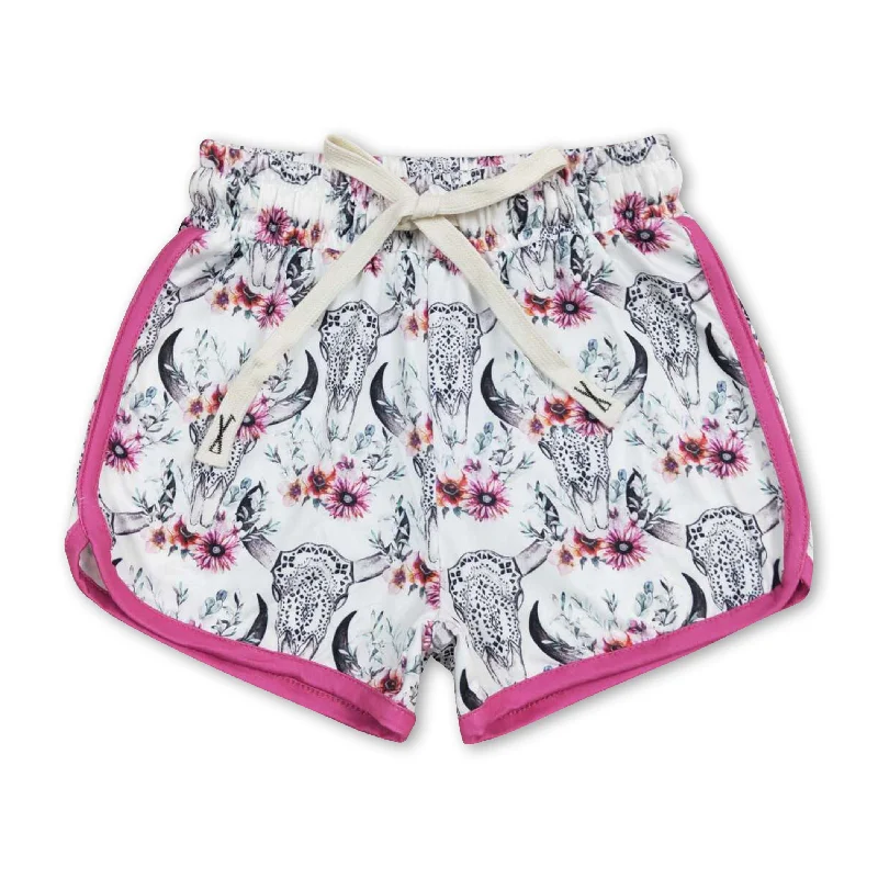 Floral bull skull baby girls summer shorts Athletic Men's High