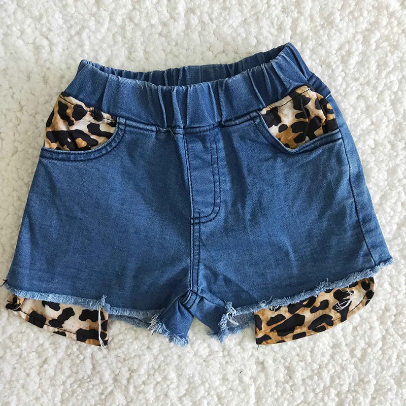 Girl Blue Leopard pocket denim shorts Adventure
