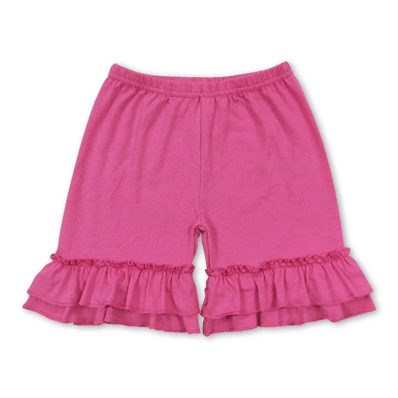 Hot pink ruffle cotton girls summer shorts Streetwear Style
