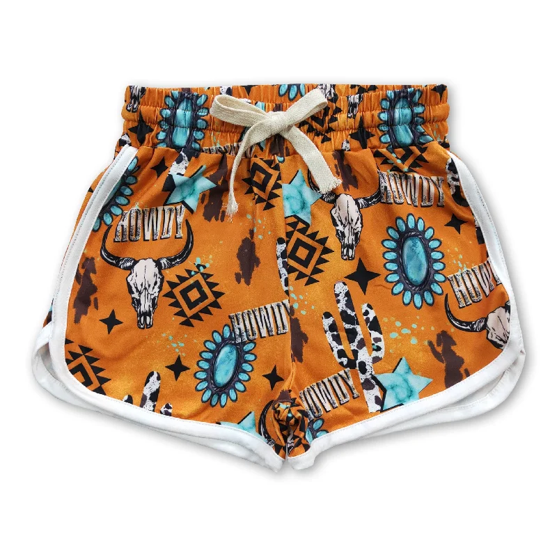 Howdy bull skull baby girls summer western shorts Monochromatic Office Style