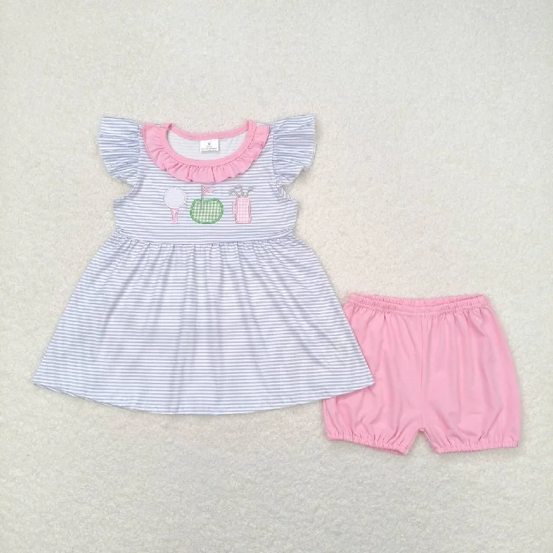 GSSO0767 Embroidered blue and white striped lace top pink cotton shorts high quality summer girls clothing sets Cool Men's Skate GSSO0767 Embroidered blue and white striped lace top pink cotton shorts high quality summer girls clothing sets Cool Men's Skate