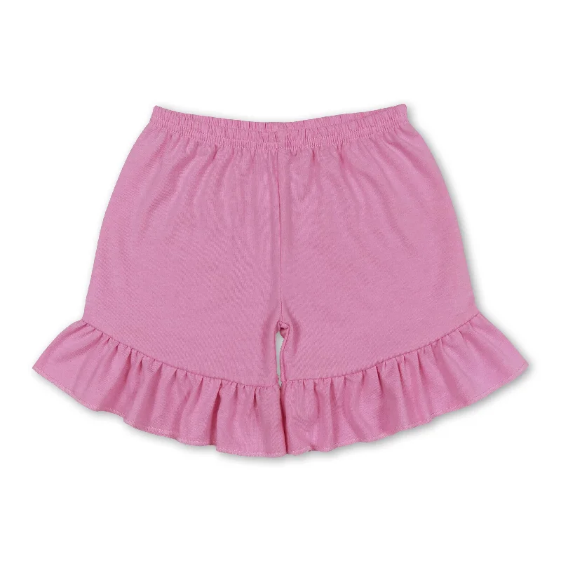 Pink cotton one layer ruffle girls summer shorts Refined Men's Hand