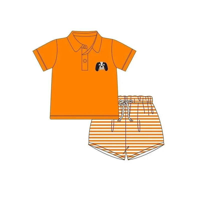 Customize Orange top puppy print Orange and white striped shorts High quality Youthful Men's Anime