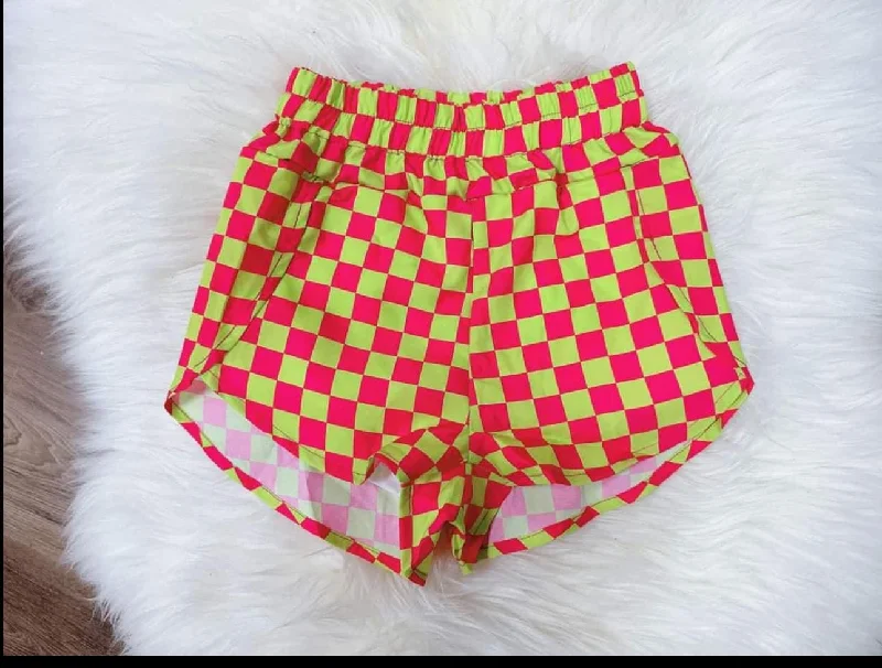 Preorder SS0384 Red and green plaid shorts for adult women Elegant Men's Cashmere