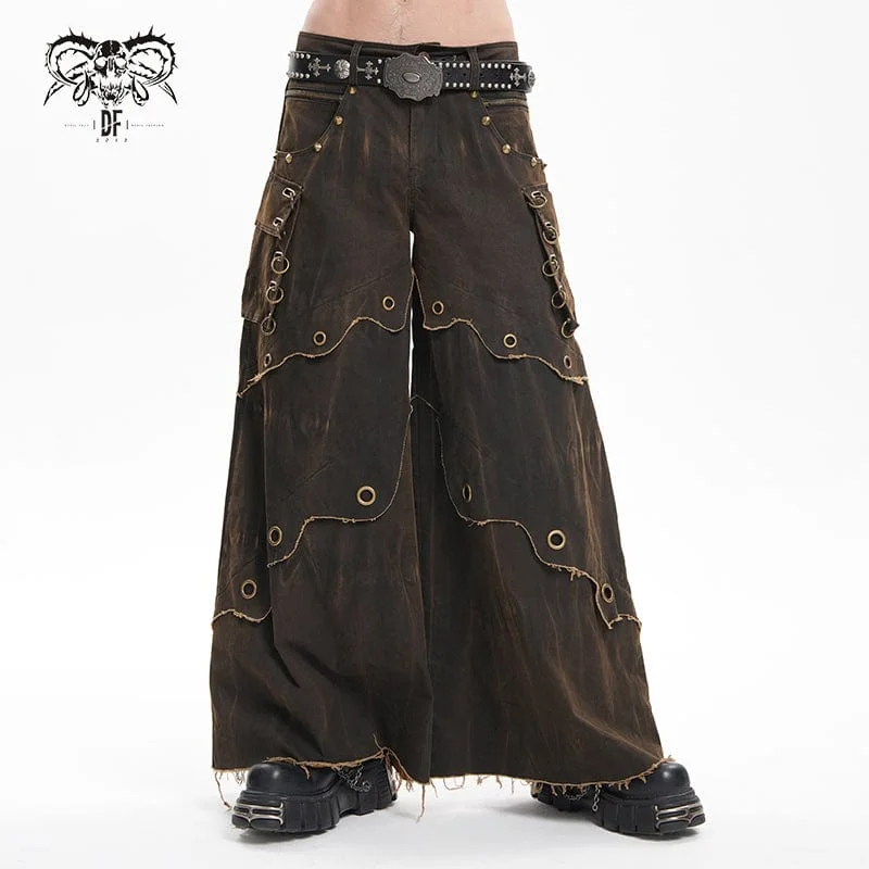 Men's Gothic Eyelets Rings Pocket Trousers Coffee Dynamic Men's High