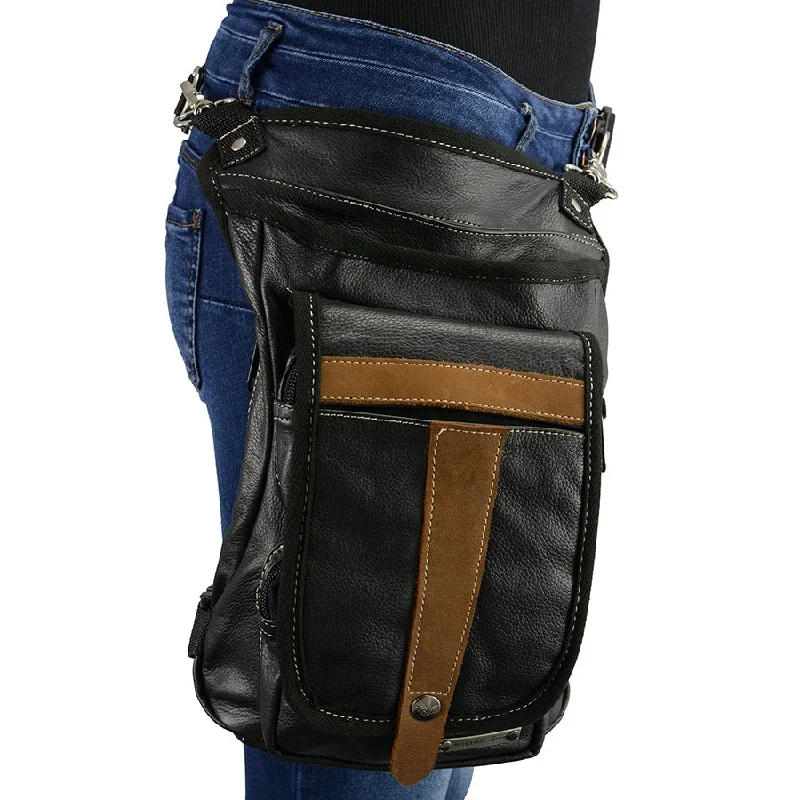 CC BK& Tan Thigh Bag Casual Men's Loose