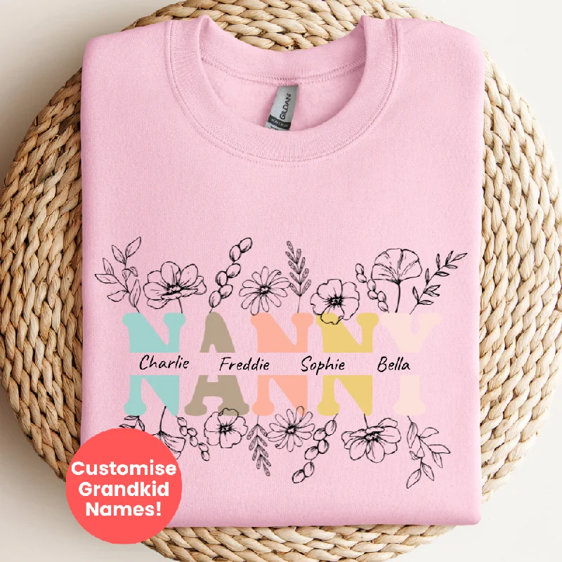 Nanny Wildflower Personalised Grandchildren Sweatshirt Casual Men's Japanese 