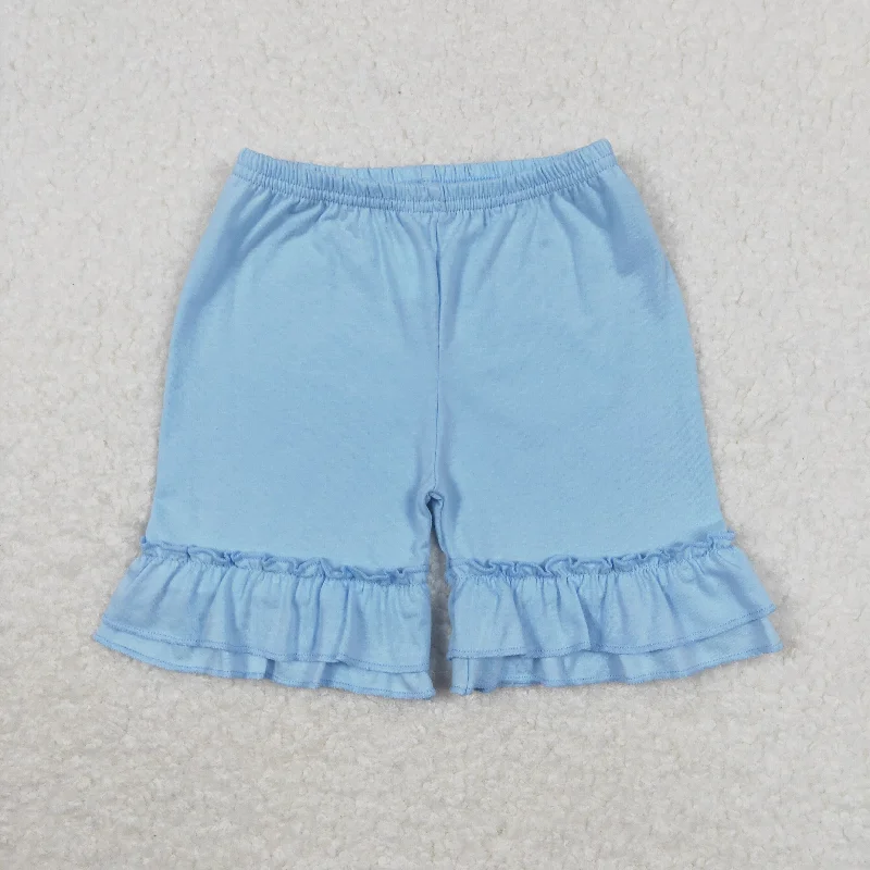 SS0183 Sky Blue Ruffled Shorts Summer Clothes Western Girl Boutique Outfit RTS 202501 Monochromatic Office Style SS0183 Sky Blue Ruffled Shorts Summer Clothes Western Girl Boutique Outfit RTS 202501 Monochromatic Office Style