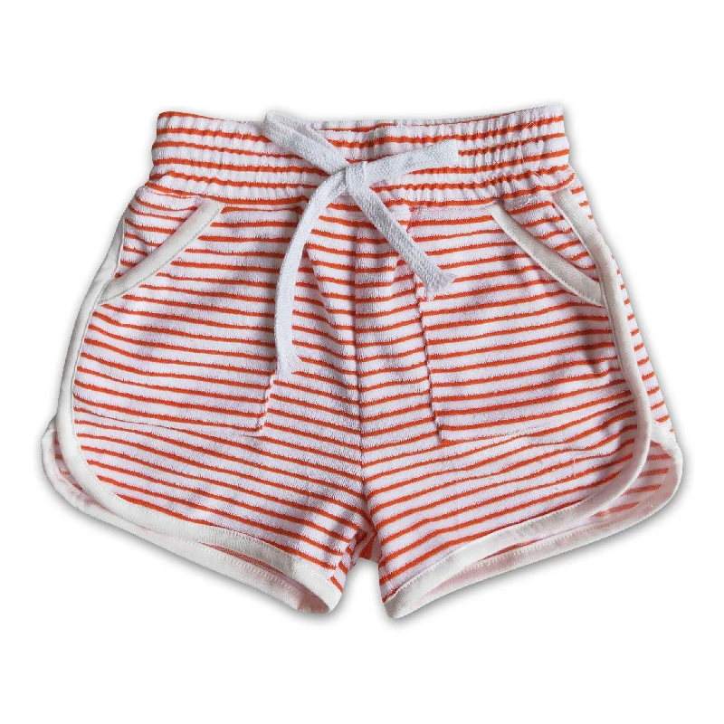 High quanlity cotton red towel fabric stripe drawstring girls summer shorts Beach