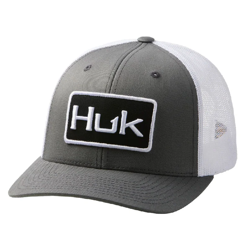 HUK Solid Trucker Snap Back Hat- Volcanic Ash Polished Men's Silk