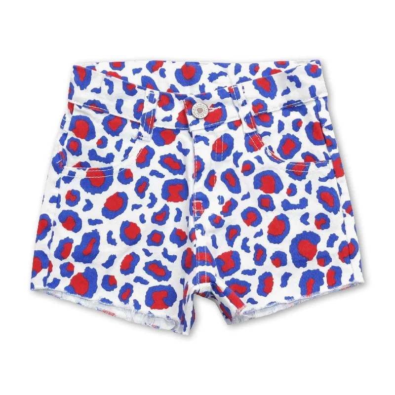 Red blue leopard baby girls 4th of july denim shorts Cclassic Men's Tweed