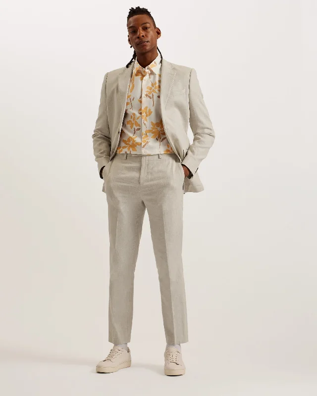 Damaskt Slim Fit Linen Tailored Trousers Natural Gym