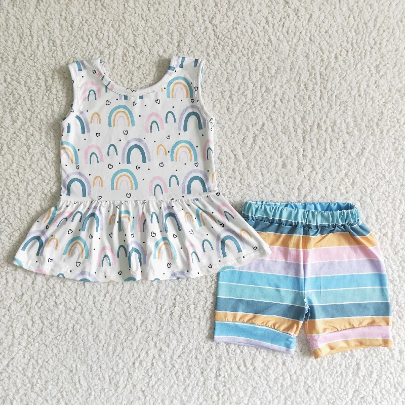 Clearance  GSSO0011 White tank top colorful striped shorts suit Laid