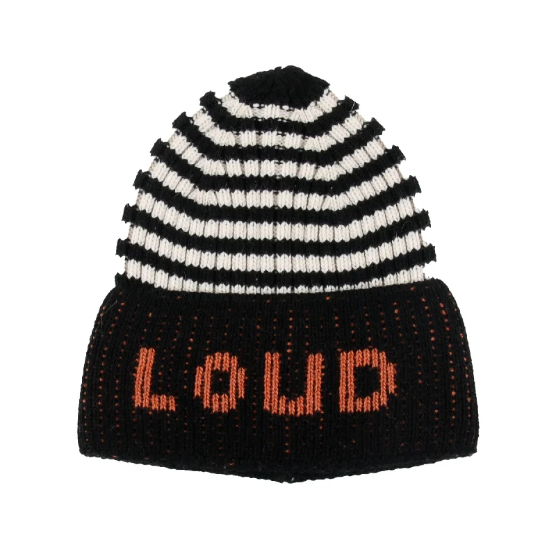 Loud Apparel Whisper Beanie Hat Black/Ecru/Orange Youthful Men's Pop
