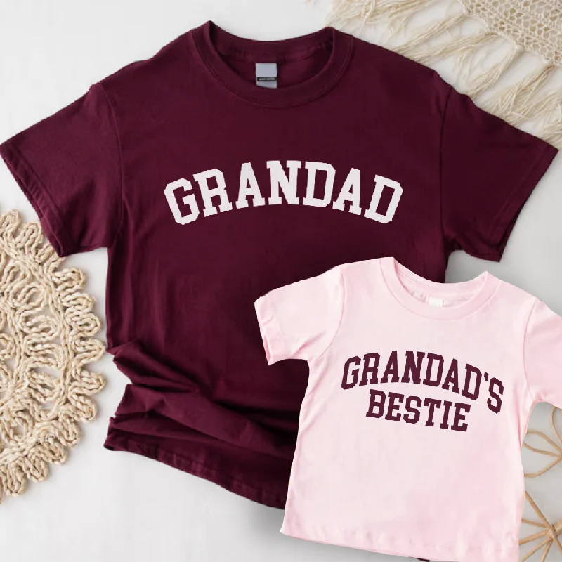 Grandad & Grandad's Bestie College Matching Burgundy/Pink T-shirts Dapper Men's 1920S
