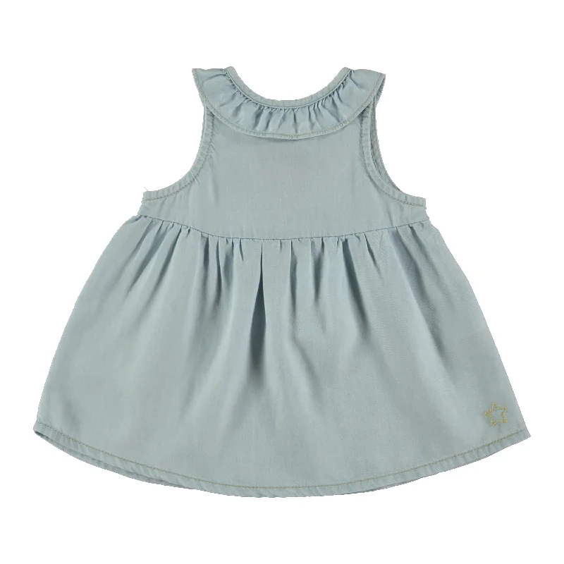 Tocoto Vintage Sleeveless Baby Dress With Ruffled Neck Blue Vacation