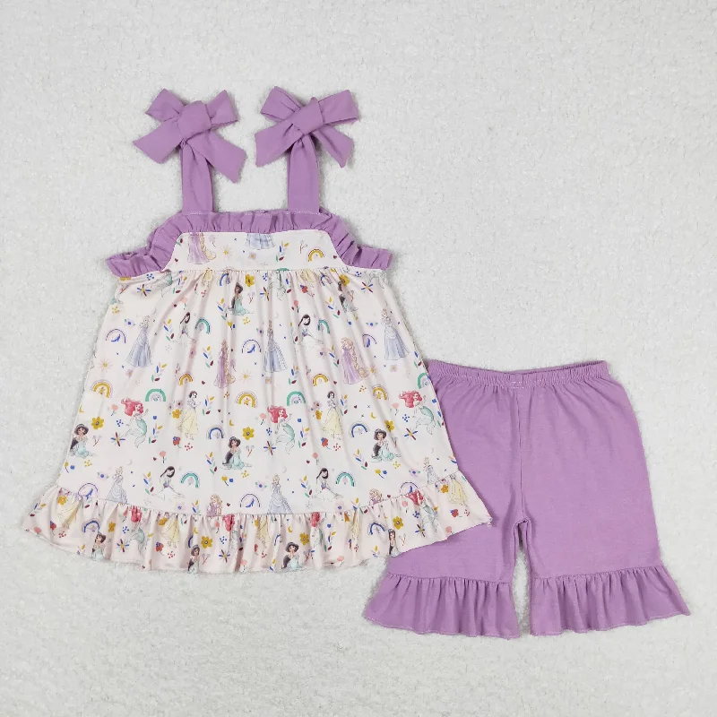 GSSO1044 Disney Princess Mermaid Purple Lace Strap shorts set high quality Gym