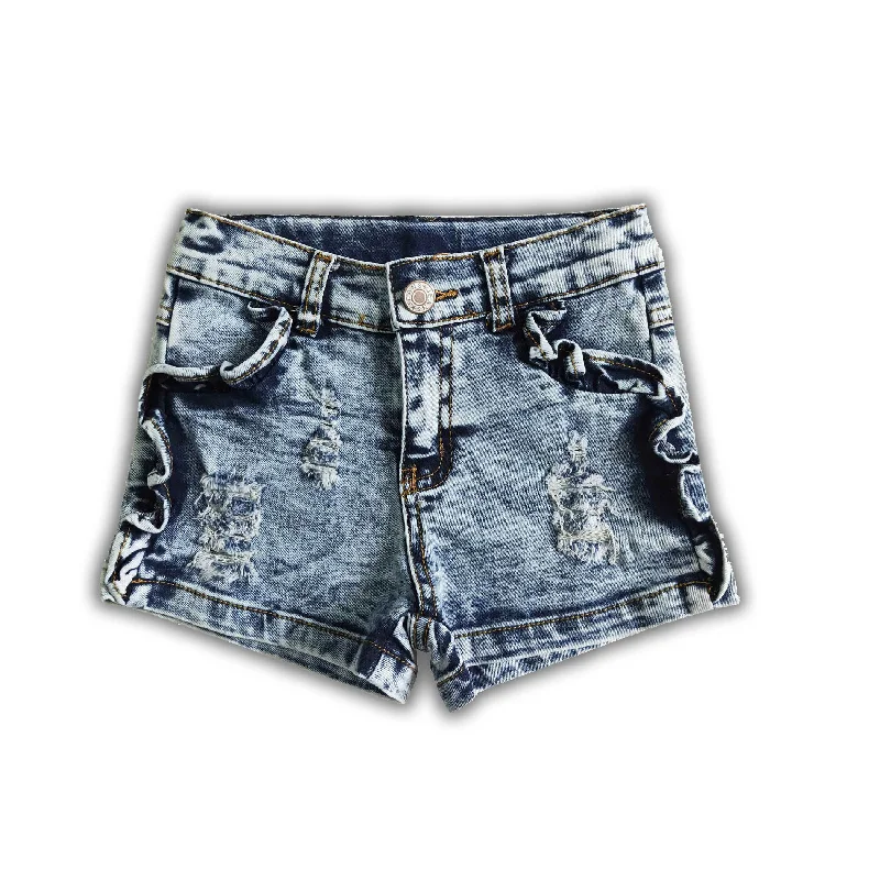 Washed white elastic waistband jeans baby girls denim shorts Business
