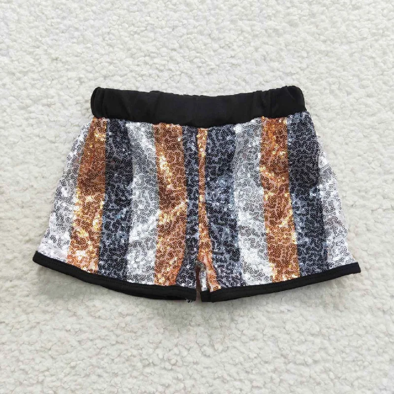SS0117 Black Stripes Sequin Kids Shorts Pants Cool Men's Distressed
