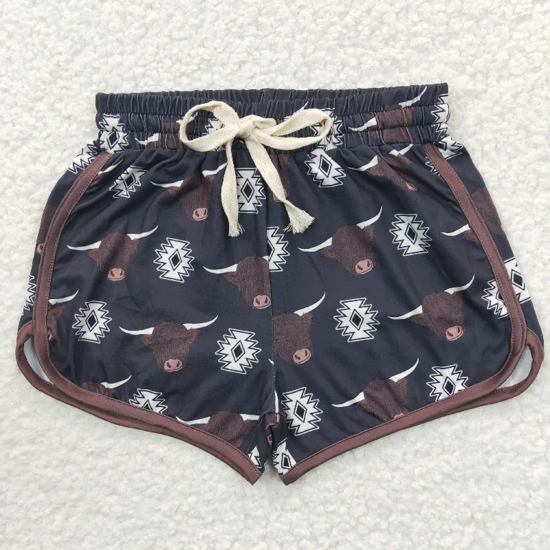 SS0087 Brown Highland Cow Western Boys Shorts Pants Modern Men's Tech