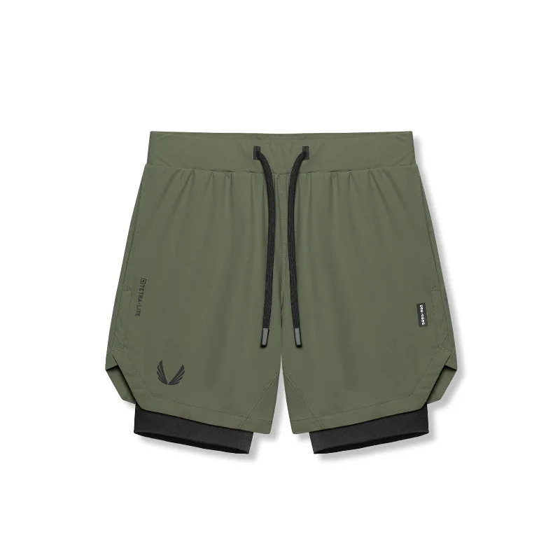 0866. Tetra-Lite® 7" Liner Short - Olive "Wings"/ Black Masculine Men's Thick