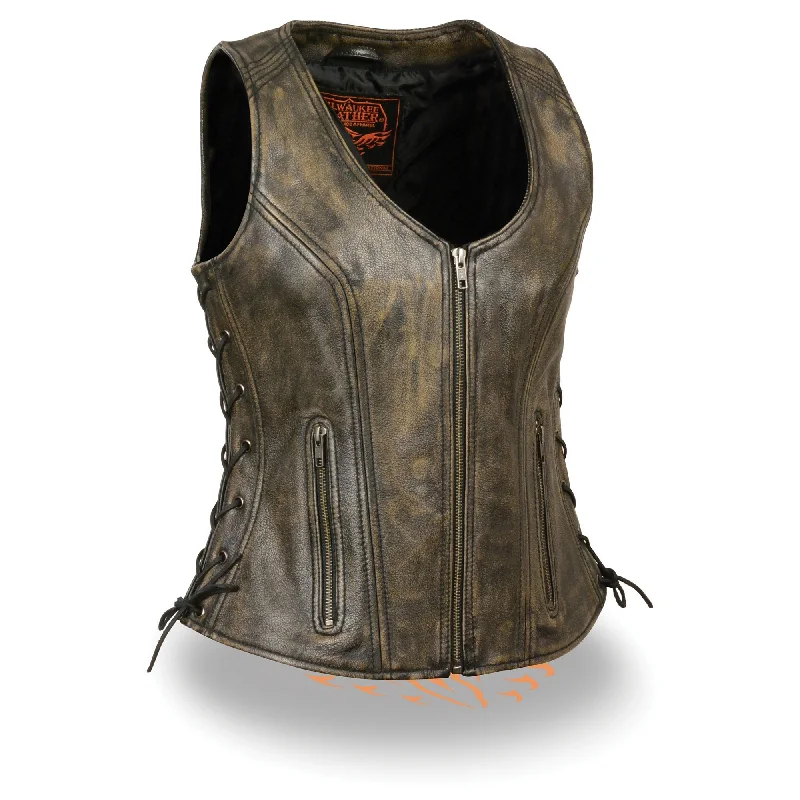 Ladies Open Neck Zip Up Vest with Side Laces Confident Men's Power