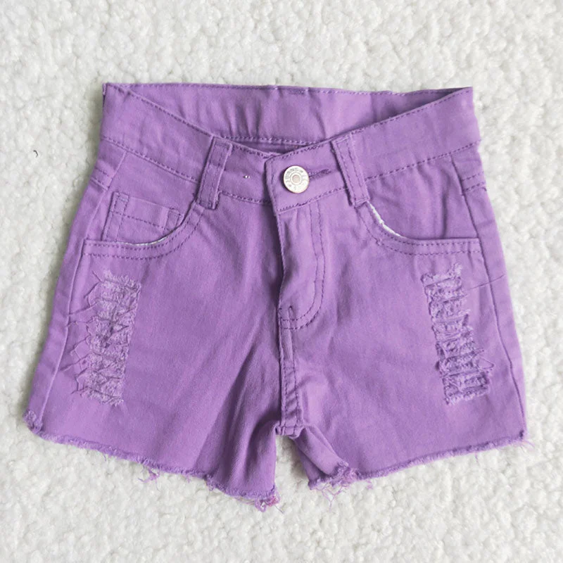 Girl Purple waistband denim shorts Luxurious Men's High