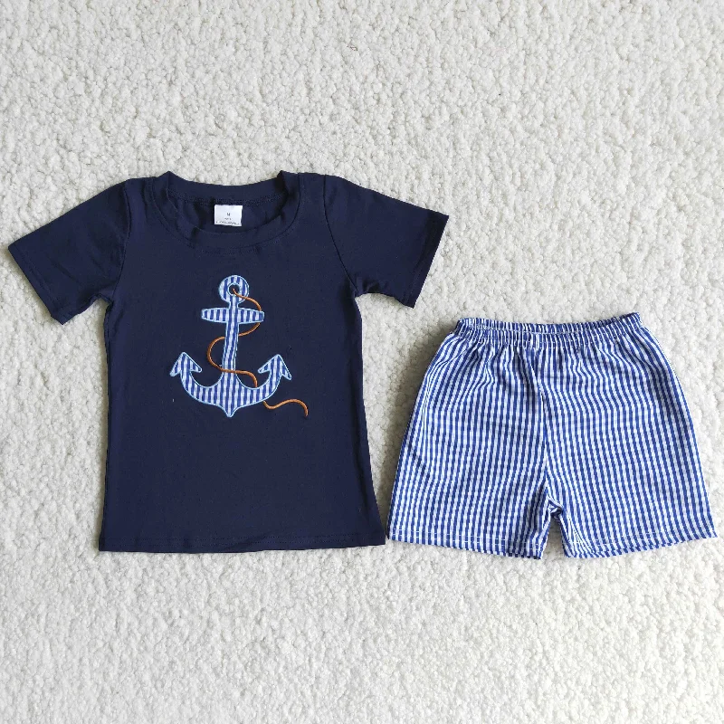 Clearance D12-17 Boat spear embroidered blue check seersucker shorts high quality Relaxed Men's Australian Clearance D12-17 Boat spear embroidered blue check seersucker shorts high quality Relaxed Men's Australian