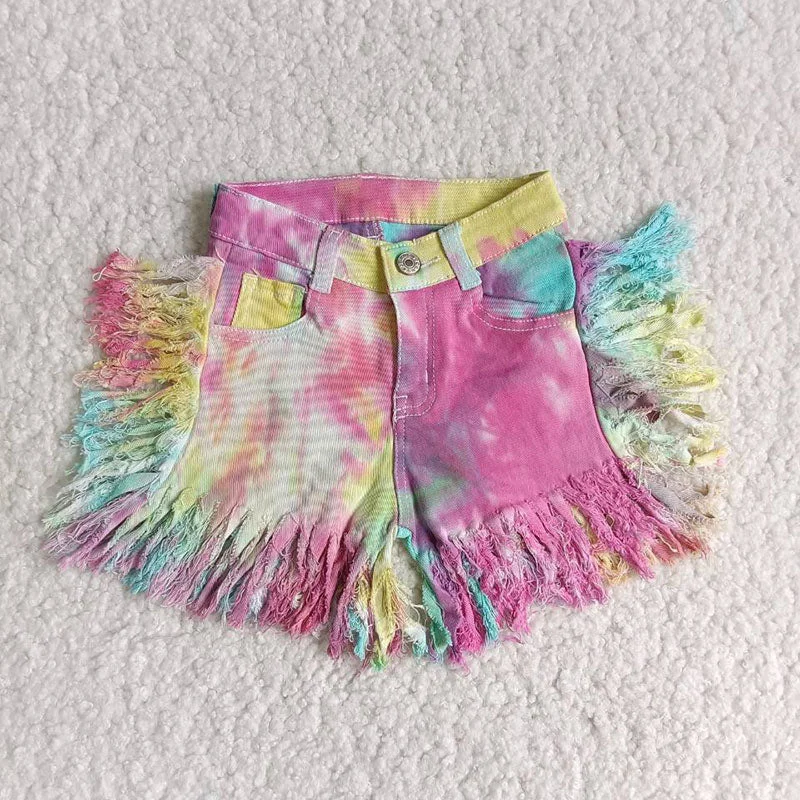 Girl Tie Dye Tassel denim shorts Trendy Men's Bucket