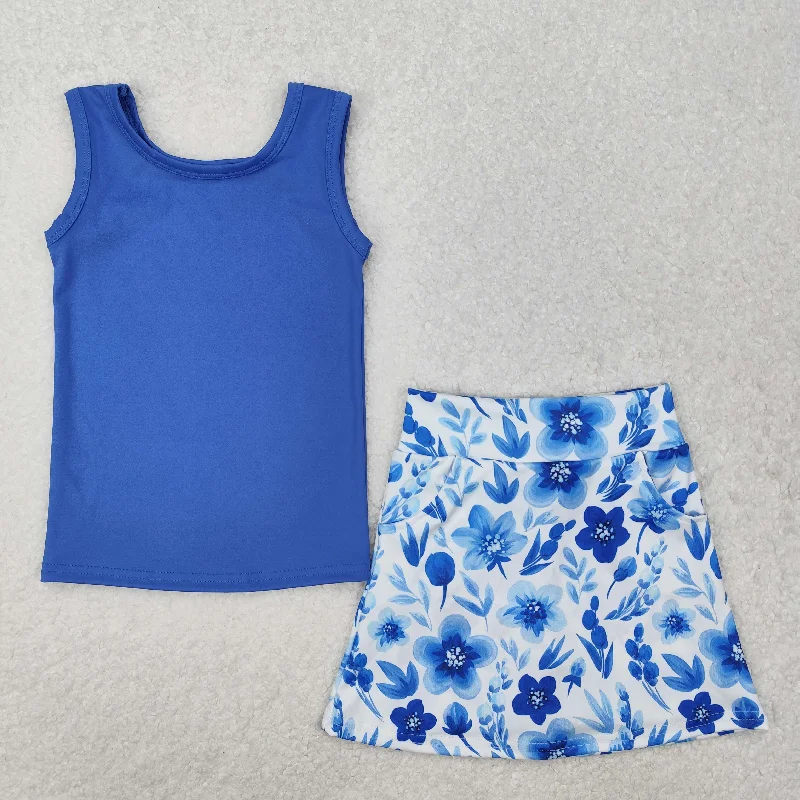 GSD1595 Yoga Outfit Dark Blue Flower Vest Shorts Skirts set Girls clothing sets summer outfit RTS 202501 Street GSD1595 Yoga Outfit Dark Blue Flower Vest Shorts Skirts set Girls clothing sets summer outfit RTS 202501 Street