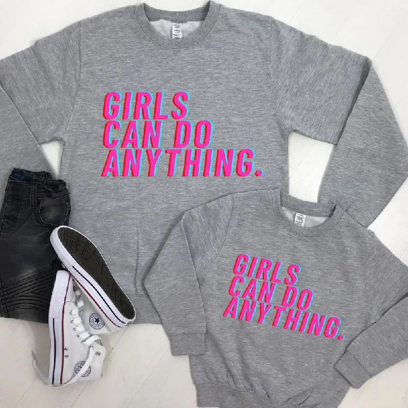 Girls Can Do Anything Vibe Matching Heather Grey Sweatshirts Cozy Men's Winter