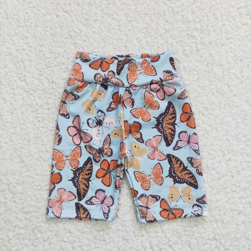 SS0031 Blue orange Butterfly Boys Boys Girls Biker Shorts Polished Men's Satin