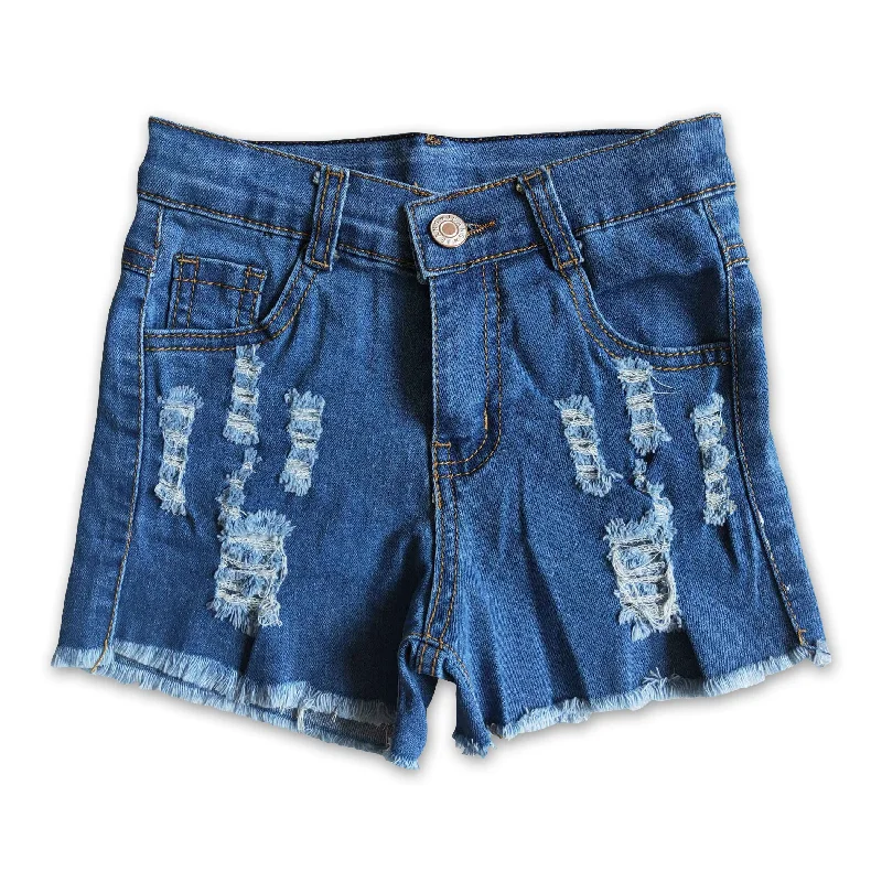 Girl Blue waistband button denim shorts Stylish Men's Tropical 