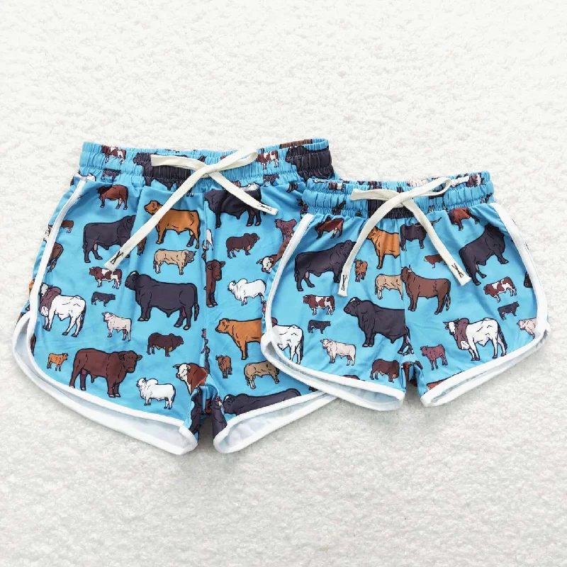 SS0124 Blue Western Cow   Boys Shorts Pants Casual Men's Loose