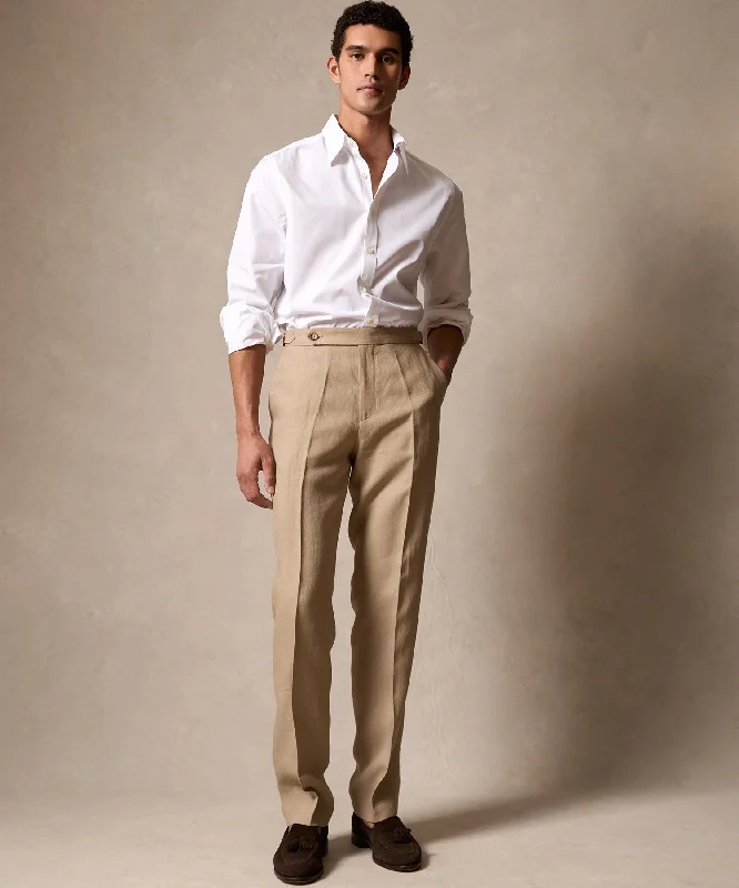 Italian Linen Side Tab Trouser in Beige Dynamic Men's Glow
