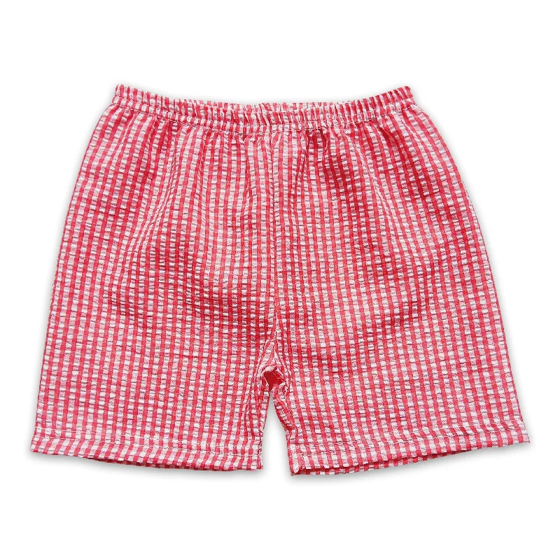 Red plaid seesucker baby boy shorts Adventure
